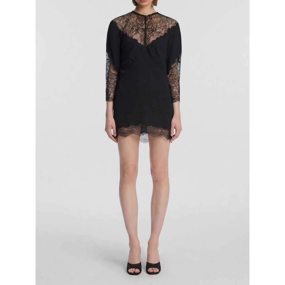 The Attico Women The Attico Virgin Wool Knit Mini Dress With Lace Inserts